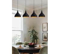 bamyum Lámpara Colgante de Mesa de Comedor I Adash I 4 llamas Lámpara de Mesa de Metal Ø 26 cm Lámpara de Techo Mesa de Comedor Colgante Sala de Estar Redonda - Lámpara Colgante Negra