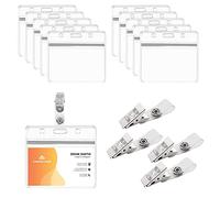 BAMZOK 50 fundas para tarjetas de identificación con clip, para ropa, con 50 clips, resistente al agua, PVC, para tarjeta de identificación, para tarjeta de identificación de identificación