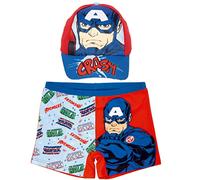 Bañador Avengers para Niños + Gorra Avengers | Pack de Bañador y Gorra Marvel | Bañador Bóxer para Playa o Piscina + Gorra para Niños (6 años, Rojo)