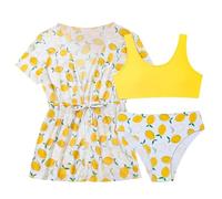 Bañador Bebe Niña, Conjunto de Bikini Piezas para Niñas con Kimono Estampado Floral Traje de Baño Veraniego para Edades 8 a 14 Años