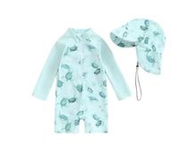 Bañador Bebe Niña Protección UV, Traje de Baño Bebé Niño UPF50+ con Gorro de Sol Bañadores Manga Larga Rash Guard con Cremallera Cómoda y Transpirable Verano Playa Vacaciones Piscina para 0-3 Años