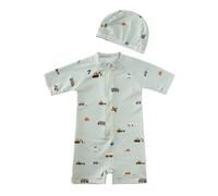 Bañador Bebe Traje de Baño para Bebé Niño Niña, Protección Solar UV 50+ Bañadores Una Pieza Neopreno de Natación UPF Manga 3/4 para Recién Nacido Ropa de Baño con Gorro Y Cremallera Secado Rápido