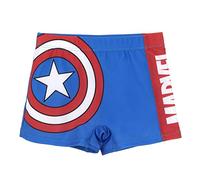 Bañador Bóxer de Marvel para Niño - Color Azul y Rojo - Talla 3 Años - Tejido de Secado Rápido - Estampado de Capitán América y Marvel - Producto Original Diseñado en España