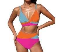Bañador Brasileño Mujer Swimming Costume Women Womens High Waisted Bikini Sets Two Piece Swimsuits Full Coverage Bathing Suits Bikini Que Deja Pasar El Top Talla Grande (Orange S)