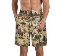 Bañador Caballos Vaqueros del Desierto Occidental Beige Vintage Hidrófugo Shorts De Playa Cómodo Cortos De Baño para Vacaciones Correr Verano L