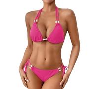 Bañador con Relleno Bikinis Tallas Grandes Mujer Women's Beach Vacation Sexy Pearl Two Piece Swimsuit with Breast and No Bracket Bikinis Disimular Barriga Bañador Mujer Bikini (Hot Pink S)