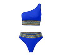 Bañador con Relleno Parte de Abajo Bikini Mujer 2026 Nuevo Traje de Baño Dividido para Mujer Bikini Estampado Empalme Color Contraste Un Hombro Traje Sin Tirantes Braga Alta (Bu1 M)