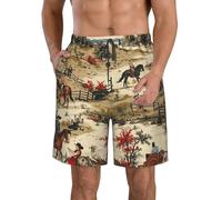 Bañador Corto Caballos Vaqueros del Desierto del Oeste Beige Vintage con Bolsillos Shorts De Playa Suave Swimwear para Navegar Verano Correr XXL
