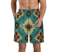 Bañador Corto Verde Azulado Tribal Azteca Tradicional del Suroeste De Indiana Suave Corto Shorts De Baño con Bolsillos Traje De Baño para Navegar Vacaciones Piscina XL