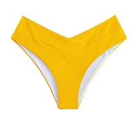 Bañador de cintura alta para mujer elegante bikini slips color sólido triángulo corto de baño adelgazante adelgaza vientre plano bragas extensible actividades al aire libre, amarillo, L