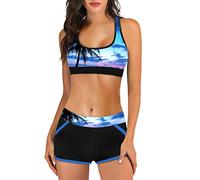 Bañador de dos piezas para mujer Shorty Hawaii para mujer de 2 piezas push up con diadema, conjuntos de camiseta + pantalones cortos de bikini sexy Mayo de Baño Brassiere Sport+ Boxer Swimsuit Women