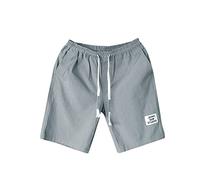 Bañador de Lino y Algodón para Hombre de Corte Holgado con Cintura de Cordón Pantalones Cortos de Playa Ligeros y Transpirables para Ocio y Verano