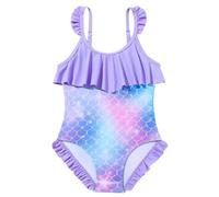 Bañador de una Pieza Manga Larga Anti-UV niña,Estampado Escamas de pez,Cierre Cremallera,para Surf y natación 4-12 años