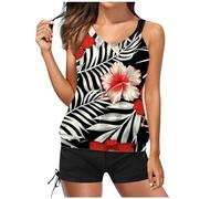 Bañador Dos Piezas Mujer con Shorts, Traje Baño Dos Piezas Conservador Diseño Bordado Bikini Talla Grande Corte Cómodo Ideal Tiempo Libre Verano