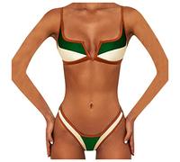 Bañador Faja Mujer Tankinis 2026 Reductores Conjunto De Playa Bikini De Piezas Baño Patchwork Up Trajes Baño Mujeres Trajes Tankinis Set Bikini Alto Vientre Plano Bañadores (Green XL)