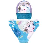 Bañador Frozen Disney Elsa para Playa o Piscina + Gorra Frozen para Niñas | Bañador Culetín Frozen y Gorra Disney (8 años, Azul)