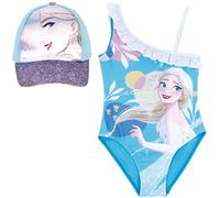 Bañador Frozen Disney Elsa para Playa o Piscina + Gorra Frozen para Niñas | Pack de Bañador y Gorra Disney Frozen (8 años, Azul)