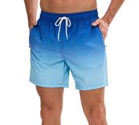 Bañador Hombre de Secado Rápido Impermeable Bañadores Largo, Traje de Baño para Natacion Piscina Corto Pantalones, Verano Shorts Hombre de Playa Arena Deportes M Azul Degradado