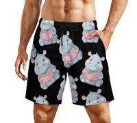 Bañador Hombre Hipopótamo Lee Hombre Deporte Shorts Transpirable Secado Rápido Casual Bañador Hombre, para Deporte, Gimnasio, Vacaciones, Entrenamiento, XL