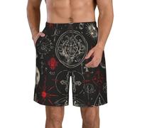 Bañador Hombre Ocultismo Alquímico Horror Estético Geometría Sagrada Negro Moda Hombre Shorts con Bolsillos Playa Pantalones para Correr Vacaciones Piscina L