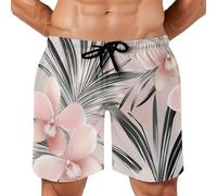 Bañador Hombre Plantas Tropicales, Pantalones Cortos de Natación Secado Rápido, Traje de Baño Hombre Shorts de Secado, Hojas Palma Blancas y Negras Shorts de Baño con Forro de Malla, para Playa L