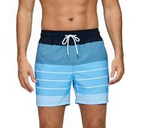 Bañador Hombre Secado Rapido Respirable Traje de Baño Estampado Ligero Boxer Calzones Bano para Natacion Playa Surf de Bolsillo con Cremallera Rayas Azules y Blancas S