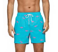 Bañador Hombre Secado Rapido Respirable Traje de Baño Estampado Ligero Boxer Calzones Bano para Natacion Playa Surf de Bolsillo con Cremallera Pez de Fondo Azul S