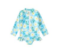 Bañador infantil de manga larga, colorido bañador con estampado floral y cremallera completa para niñas | Rashguard con SPF 50+ para aguas termales y resorts de playa Baby Beach, verde, 4-5 años