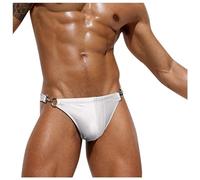 Bañador Masculino de Tiro Bajo con Diseño en Anillo O Bikini Deportivo para Natación y Playa (White, M) #47