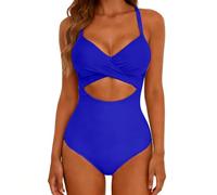 Bañador Mujer 2026 Bañadores Talla Grande Traje De Baño De Una Pieza para Mujer, Traje Baño Sexy con Tirantes Calados A Juego Color Bañador Mujer Natacion Reductor Trajes (Blue, XL)