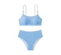Bañador Mujer con Pierna Tankinis 2026 Reductores Women's Ribbed Bikini Sets Neck Swimsuit Textured Two Piece Bathing Suit Bikini Short Mujer Bañador Efecto Vientre Plano (Light Blue XL)