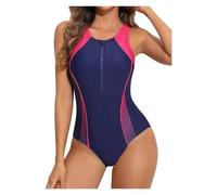 Bañador Mujer Con Pierna Traje de baño deportivo de una pieza for mujer, con diseño de cremallera frontal y bloques de color, de secado rápido, con espalda cruzada y sujetador cosido.(Color 01,S)