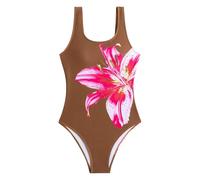 Bañador Mujer Deportivo Bañadores Una Pieza Traje De Baño con Estampado De Tirantes Anchos Y Metálico para Mujer Bañador Talla Grande Push Up Traje Baño (Brown, M)