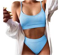 BañAdor Mujer Natacion Traje De BañO De Bikini De Color SóLido con Relleno Push-Up Conjunto De Ropa De Playa