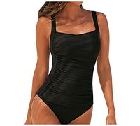 Bañador Mujer Natacion Traje de Baño Mujer Sexy Verano Reductor Barriga Swimsuit Color Sólido Bañadores Brasileño Deportivo Bañador Moldeador Arena Playa Tankinis Swimwear (Negro,XL)