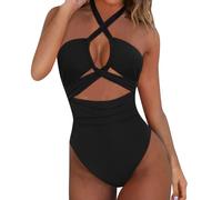 Bañador Mujer Natacion Trajes de Baño Mujer 2024 Verano Reductor Barriga Swimsuit Color Sólido Push Up Bañadores Brasileño Deportivo Bañador Moldeador Arena Surf Tankinis Beachwear (Negro,L)