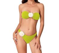 Bañador Mujer Palabra de Honor Bikini Mujer Baño Conjunto de Bikini 2 Mujeres Traje Baño Sin Tirantes Corte Bañador con Relleno Talla Grande (Green L)