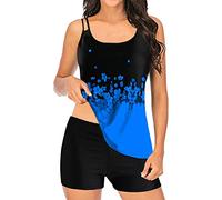 Bañador Mujer Piezas Bikini Reductor Pecho Mujer Traje de Baño de Playa Suspender Print Digital Large Bikini Split Set Trajes Baño Tankinis Talla Grande Tallas Grandes (Blue XXXL)