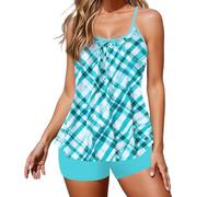 Bañador Mujer Talla Grande Conjunto De Tankini De Mujer Traje Baño Dos Piezas con Tiro Y Falda Corta para Playa Y Verano Arena Bañador Deportivo (Blue-B, XXXXXXL)