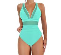 Bañador Mujer Talla Grande Push Up Traje De Baño Women Summer Beach Fashion Split Flower Print Large Fashion Split Swimsuit Bañador Mujer Reductor Bañadores Reductores (Mint Green, S)