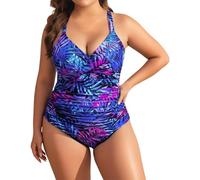 Bañador Mujer Talla Grande Traje de Baño de Una Pieza Reductores Vientre Plano Cuello en V Sexy Push Up con Relleno con Ropa