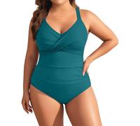 Bañador Mujer Talla Grande Traje de Baño de Una Pieza Reductores Vientre Plano Cuello en V Sexy Push Up con Relleno con Ropa