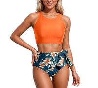 BañAdor Mujer Traje De BañO Tankini De Moda De Color SóLido Y Estampado Ropa De Playa De Dos Piezas Nadar Y Ropa Informal