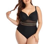 Bañador Mujer Una Pieza, Bañadores Mujer Tallas Grandes, Bañador De Talla Grande Para Mujer De Color Sólido Con Material De Nailon De Alta Elasticidad Correas Ajustables Para Los Hombros Y Copas