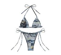 BañAdor Natacion Mujer Bragas Bikini Playa Bikini de Vacaciones en la Playa con Tirantes de Puntos Estampado a Cuadros a y Corazones Flores Labios Sexy BañAdor Talla Grande (Dark Blue, S)