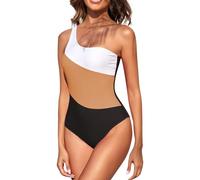 Bañador Natacion Mujer Trajes de Baño Mujer 2024 Verano Reductores Barriga Swimsuit Un Hombro Color Sólido Bañadores Deportivo Brasileño Bañador Moldeador Playa Arena Bikinis Swimwear (Café,L)