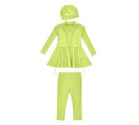 Bañador Natación Niñas - Traje de baño musulmán para niñas Hijab de cobertura completa de 3 piezas Burkini traje de baño árabe ropa de playa Top pantalones disfraz con gorro (Yellow 10-11 Years)