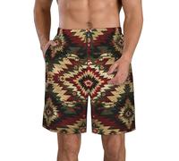 Bañador Nativo Americano del Suroeste Azteca Tribal Marrón Beige Secado Rápido Hombre Shorts Hidrófugo Swimsuit para Natación Vacaciones Verano XL