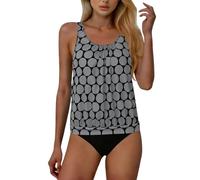 Bañador Neopreno Mujer, Tankini Elegante Con Efecto Push Up Para Mujer Traje De Baño Elegante Con Control De Abdomen Top Y Braguitaestampadolunares Conjuntobañodos Piezastalle Alto Trajebaño Ligero