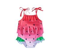 Bañador Niña 0-4 Años Natacion Una Pieza Bañadores Bebe Niña Volantes Tirantes Traje de Baño Piscina Sandía Verano Bikini Playa Deportivo Vacaciones Verano Beachwear (Melon Rojo, 12-18 Meses)